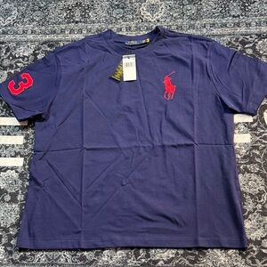Polo by Ralph Lauren Men's Blue Tee with Red Accents